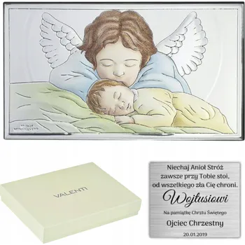 Obraz STŘÍBRNÝ OBRAZ ANDÍLEK KŘEST PAMÁTKA GRAVÍROVÁNÍ VĚNOVÁNÍ DÁREK