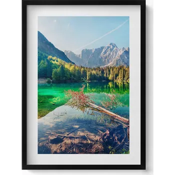 Obraz Stylový obraz v černém rámu: Horská jezera a stromy, 50x70 cm