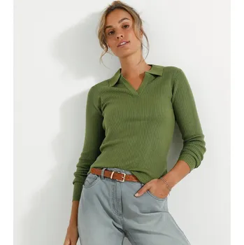 Pulovr s polo límečkem olivová 34/36