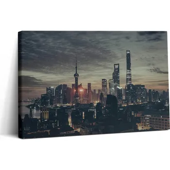 Obraz Foto Obraz na Plátně do Kanceláře Moderní Panorama Šanghaje v Noci 30x20 cm