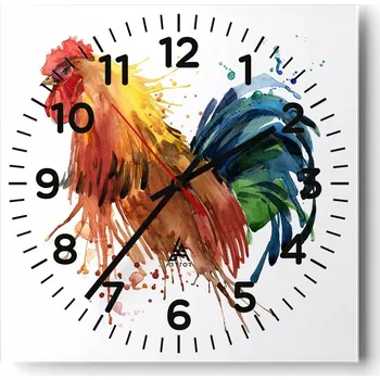 Hodiny Kuchyňské nástěnné hodiny 30x30 Kohout Skleněné hodiny do obýváku Moderní Tiché