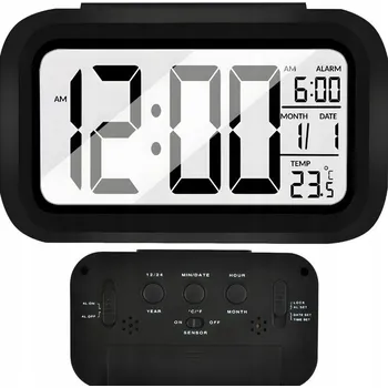 Budík SVÍTÍCÍ BUDÍK S LCD DISPLEJEM, TEPLOMĚREM A ALARMEM, LED PODSVÍCENÍ