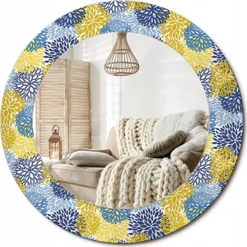 Zrcadlo Dekorativní zrcadlo s ozdobným kulatým rámem Modré květy průměr 50 cm