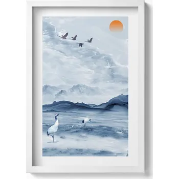 Obraz Nástěnný obraz dekorace interiéru Malovaná krajina jezera a jeřábů 40x60 cm