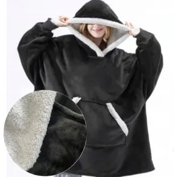 Dámská mikina DEKA oversize mikina Teplá Silná ŽUPAN 2v1 XXL ČERNÁ Plyšová s kapucí