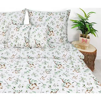 Povlečení PREMIUM bavlna Povlečení 160x200 zelené listy květiny jaro