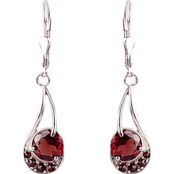 Náušnice granát - stříbrné náušnice - kapka (2112-4) povrchová úprava: rhodiované