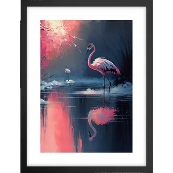 Obraz Obraz plakát v černém rámu do obýváku 30x40 plameňáci foto na zeď