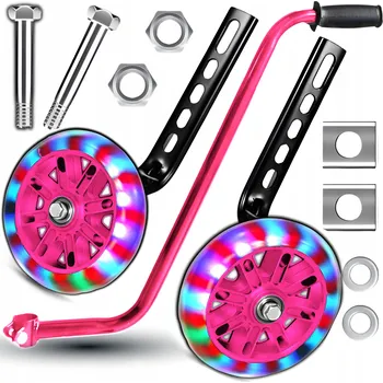 Jízdní kolo LED postranní kolečka na kolo + vodící tyč pro dětské kolo - RŮŽOVÁ