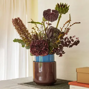 Lampička HÜBSCH Deux hrnce, červenohnědá/modrá, sada 2 kusů, kamenný prášek - velký květináč - Ø 20 cm, výška 20 cm; malý květináč - Ø 17 cm, výška 25 cm červenohnědá, modrá - Doprava zdarma