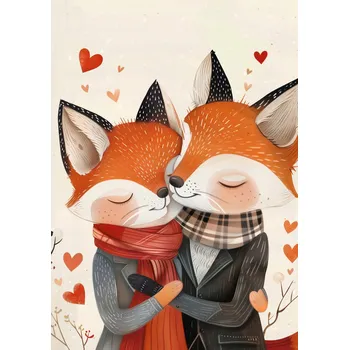 Plakát Plakát Dva Zamilovaní Lišáci bez rámu 21 x 29,7 cm