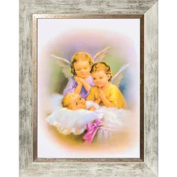 Obraz Anděl strážný | SAKRÁLNÍ OBRAZ V BÍLÉM OZDOBNÉM RÁMU 30X40