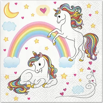 Papírový ubrousek Kvadratové ubrousky Paw Jednorožci a duha 33 cm x 33 cm 20 ks