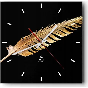 Hodiny Velké nástěnné hodiny na zeď 40x40 Zlaté Pírko Skleněné hodiny Tiché