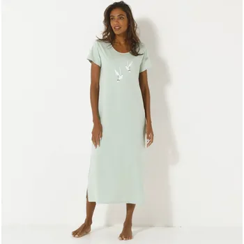 Dámská noční košile Dlouhá noční košile s potiskem ptáčků lipová 38/40