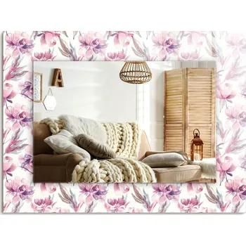 Zrcadlo Nástěnné zrcadlo zdobené grafikou na skle – Fialové květiny, 80x60 cm