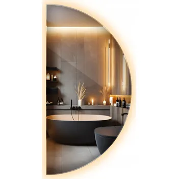 Zrcadlo Ledové Zrcadlo do obývacího pokoje s podsvícením, broušené, půlkruhové, 60 cm