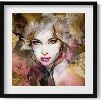 Obraz Ozdobný nástěnný obraz v černém rámu Portrét tajemné ženy 50x50 cm