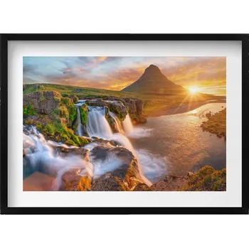 Obraz Obraz v černém rámu do obýváku Krajina přírody při západu slunce 70x50 cm