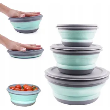 Dóza na potraviny Misky skládací silikonové nádoby na potraviny do kuchyně s víkem 3 ks