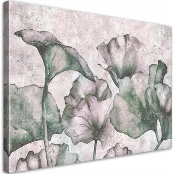 Obraz MODERNÍ OBRAZ Listy na pozadí betonu NA PLÁTNĚ 60x40