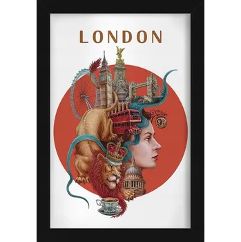 Obraz Stylový obraz v rámu London Big Ben Tower Bridge London Eye autobus 20x30