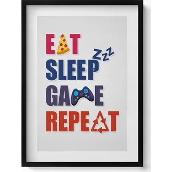 Obraz Obraz dekorace na zeď Nápis pro hráče Eat sleep game repeat 50x70 cm