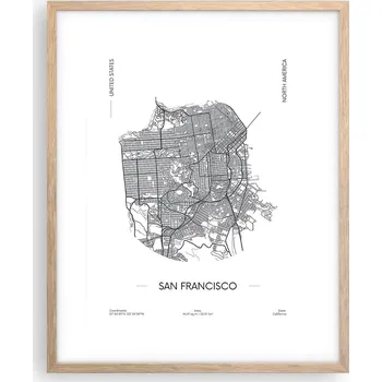 Obraz Obraz plakát na zeď v rámu světlý dub 40x50 mapa foto plakáty do obýváku