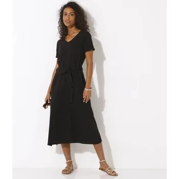 Dámské šaty Midi šaty s páskem a výstřihem do V černá 42/44