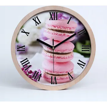 Hodiny Dřevěné nástěnné hodiny s římskými číslicemi, motiv koláče, průměr 30 cm