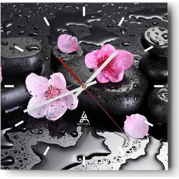 Hodiny Velké nástěnné hodiny na zeď 40x40 Květiny Skleněné hodiny Čtvercové Tiché