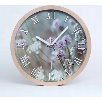 Hodiny Tichá nástěnná dřevěná hodiny divoké květiny průměr 25 cm