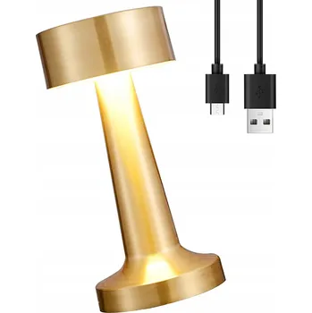 Lampička BEZDRÁTOVÁ RETRO STOLNÍ LAMPA ZLATÁ - DOTYKOVÁ, USB - IDEÁLNÍ DO RESTAURACE A BARU