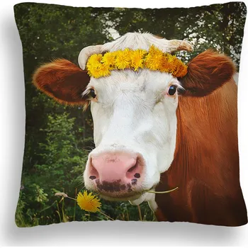 Polštář POLŠTÁŘ KRÁVA V KVĚTINOVÉM VĚNCI ZW 01 50x50 cm PL