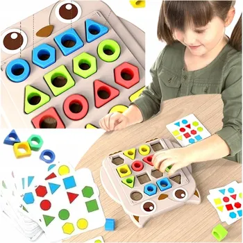 Dřevěná hračka LOGICKÁ HRA SKLÁDAČKA DOVEDNOSTNÍ TVARY SKLÁDÁNÍ KOSTEK MONTESSORI