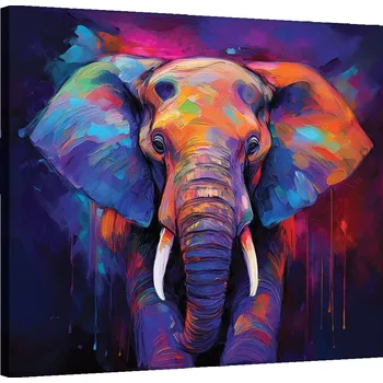 Obraz OBRAZ NA PLÁTNĚ NA ZEĎ BAREVNÁ ZVÍŘATA SLONI 40x40