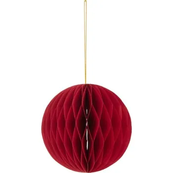 Vánoční dekorace Papírová vánoční koule červená s magnetem, boho dekorace