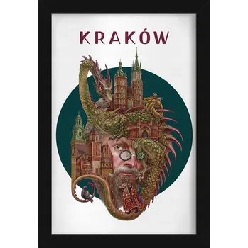 Obraz Nástěnný obraz v rámu s grafikou Krakov - Mariánský kostel, Drak Wawelski, 20x30 cm