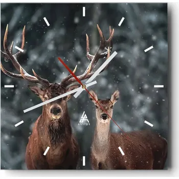 Hodiny Velké nástěnné hodiny 40x40 Jelen Skleněné hodiny Čtvercové Tiché