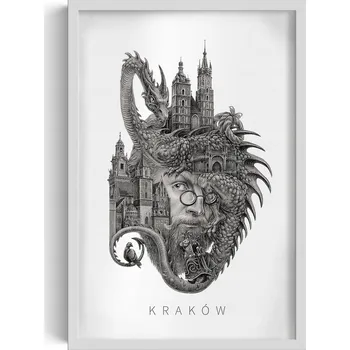 Obraz Obraz na zeď Černobílý Krakov Mariánský kostel Drak Wawelský 40x60 cm