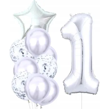 Balónek Stříbrné Balónky 10 Ks na narozeniny, 1. narozeniny, s konfetami