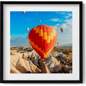 Obraz Dekorativní nástěnný obraz v černém rámu s grafikou Létající balóny 50x50 cm