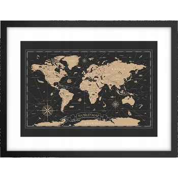 Obraz Obraz plakát v černém rámu do obýváku 40x30 mapa světa foto na zeď