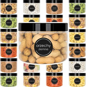 Sklenice 24x ZAVAŘOVACÍ SKLENICE NÁDOBA NA POTRAVINY PRO SÝPKÉ PRODUKTY 0,5L kamaju + SAMOLEPICÍ ŠTÍTKY