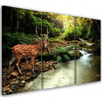 Obraz OBRAZ TRIPTYK Jelen Les Potok 60x40