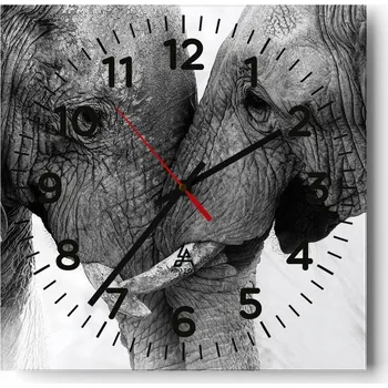 Hodiny Velké nástěnné hodiny na zeď 40x40 Slon Skleněné hodiny Čtvercové Tiché