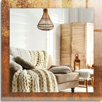 Zrcadlo Zrcadlo nástěnné s ozdobným skleněným rámem Módní Rez Plech 60x60 cm