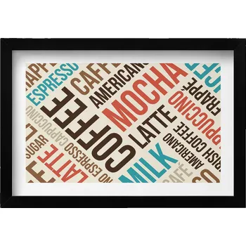 Obraz Dekorativní obraz v rámu do obýváku Nápisy do kuchyně - názvy kávy 30x20 cm
