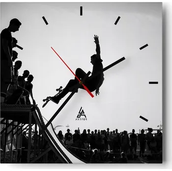 Hodiny Velké nástěnné hodiny 40x40 Skatepark Skleněné hodiny Tiché