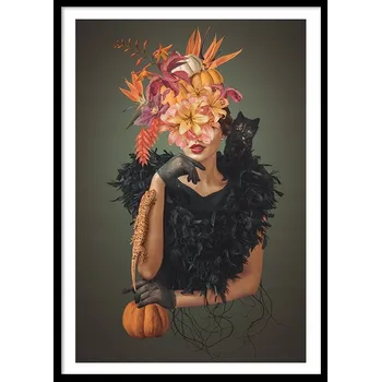 Obraz OBRAZ PLAKÁT V RÁMU 73x53cm žena květiny dýně podzim Valentýn P2420